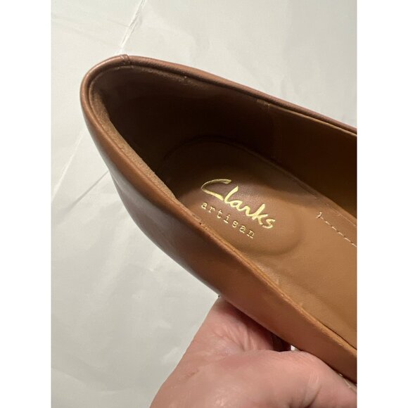 Clarks Tan Leather Peep-Toe Heels Size 8.5 - Picture 7 of 11